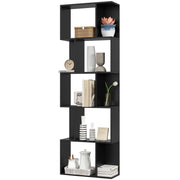 5-Tier Geometric Bookshelf, S Shaped Bookcase, Modern Freestanding Display Shelf Unit for Home Office, Black-Home Furnishings > Storage & Organization > Bookshelves & Bookcases > Display Bookshelves-DECOROLALA