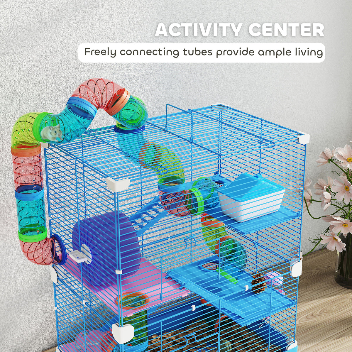 5-Tier Hamster Cage with Exercise Wheel and Tubes - Dark Blue-Small Animals-DECOROLALA