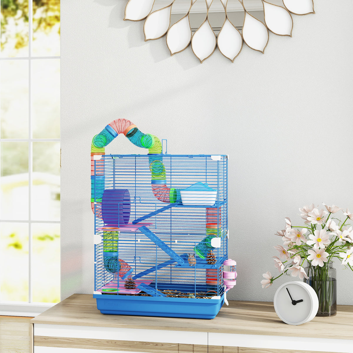 5-Tier Hamster Cage with Exercise Wheel and Tubes - Dark Blue-Small Animals-DECOROLALA