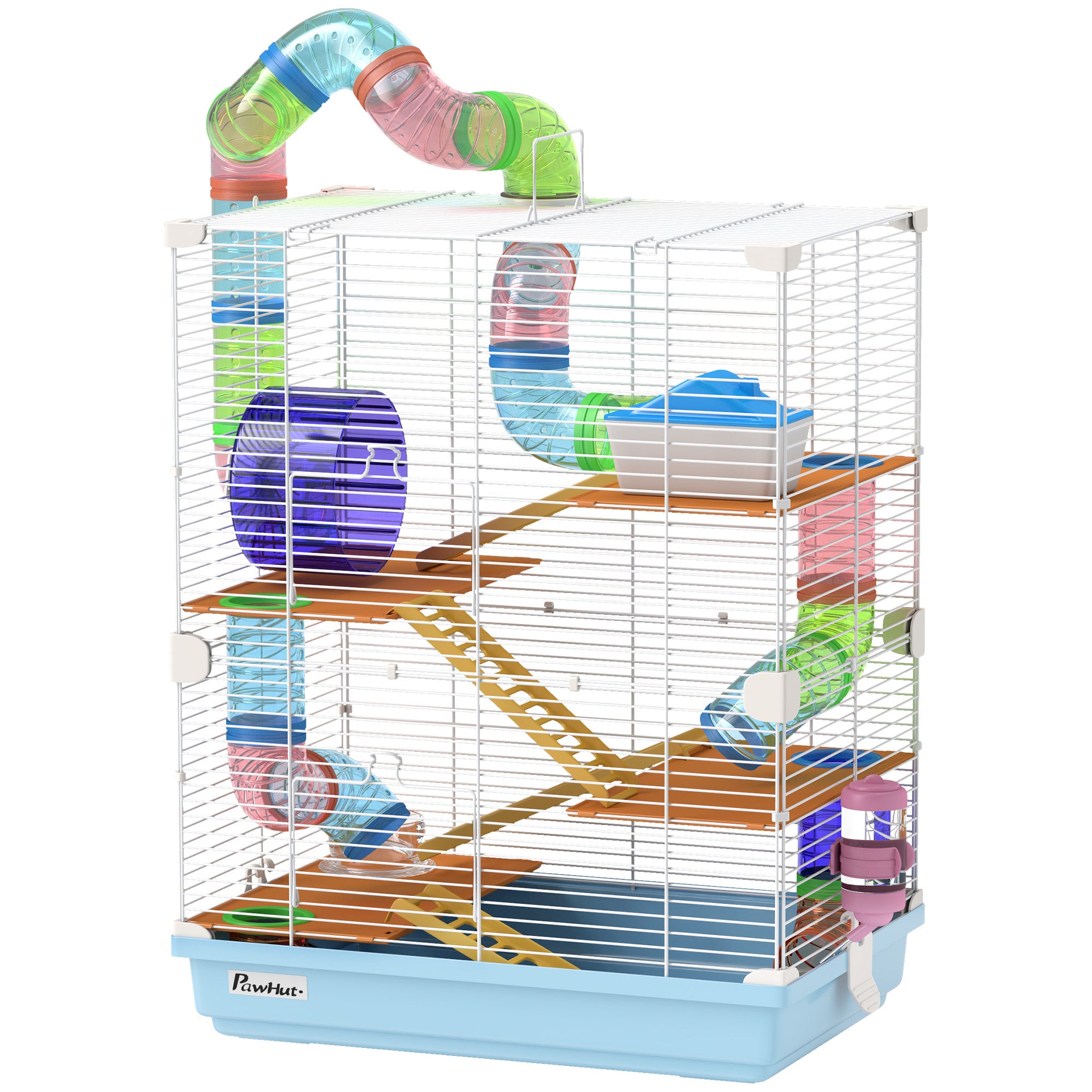 5-Tier Hamster Cage with Exercise Wheels and Tubes - Light Blue-Small Animals-DECOROLALA
