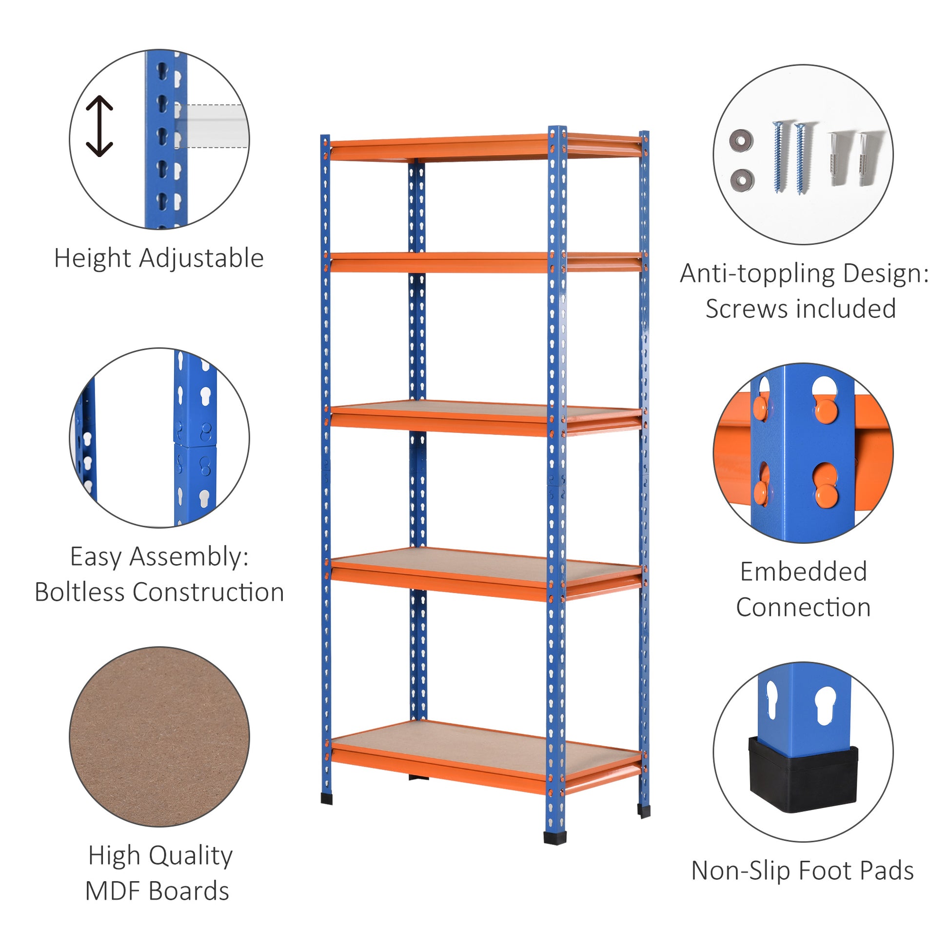5-Tier Heavy Duty Garage Shelving Unit - 31.5"x15.75"x71.75"-Home Improvement > Tools > Tool Organizers-DECOROLALA