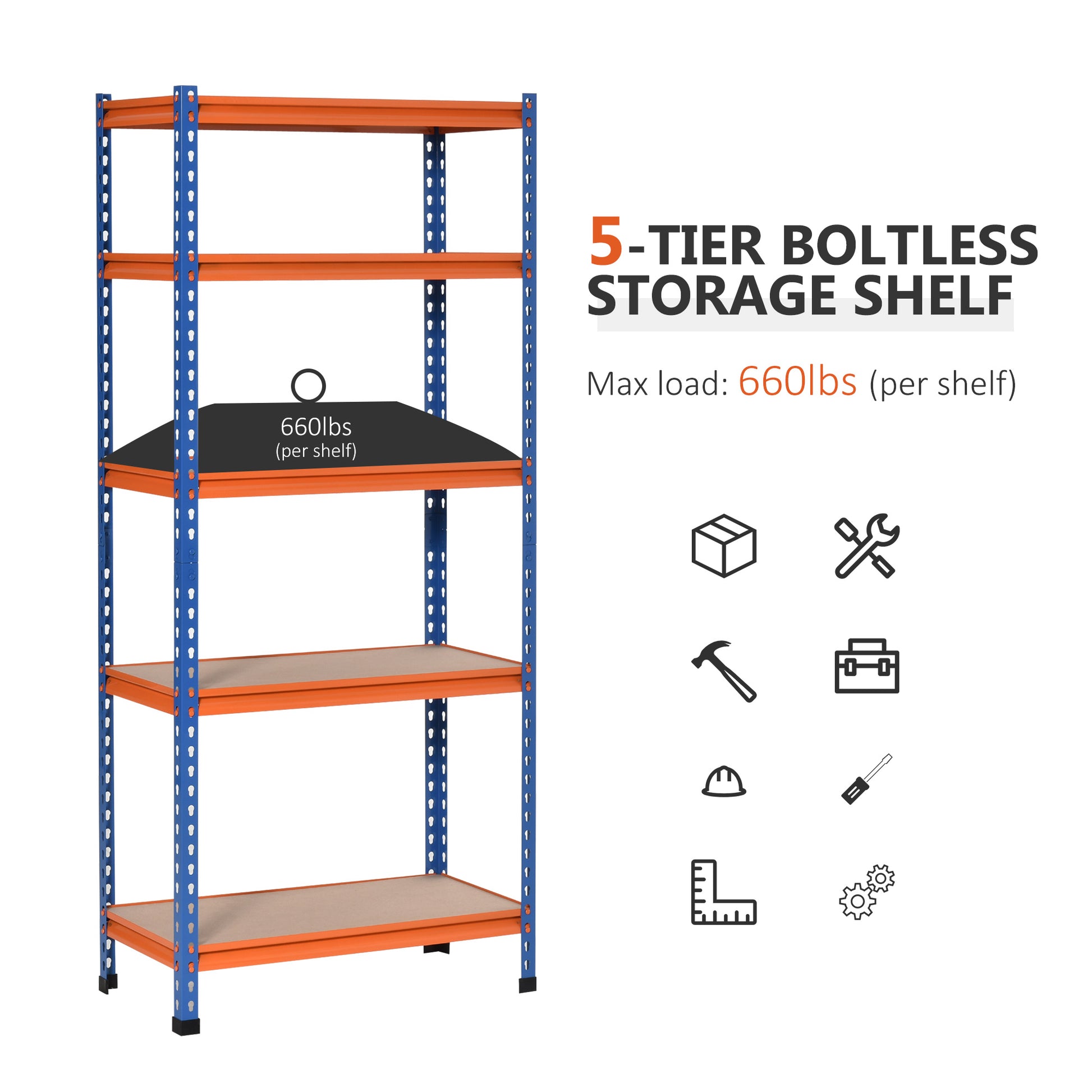 5-Tier Heavy Duty Garage Shelving Unit - 31.5"x15.75"x71.75"-Home Improvement > Tools > Tool Organizers-DECOROLALA