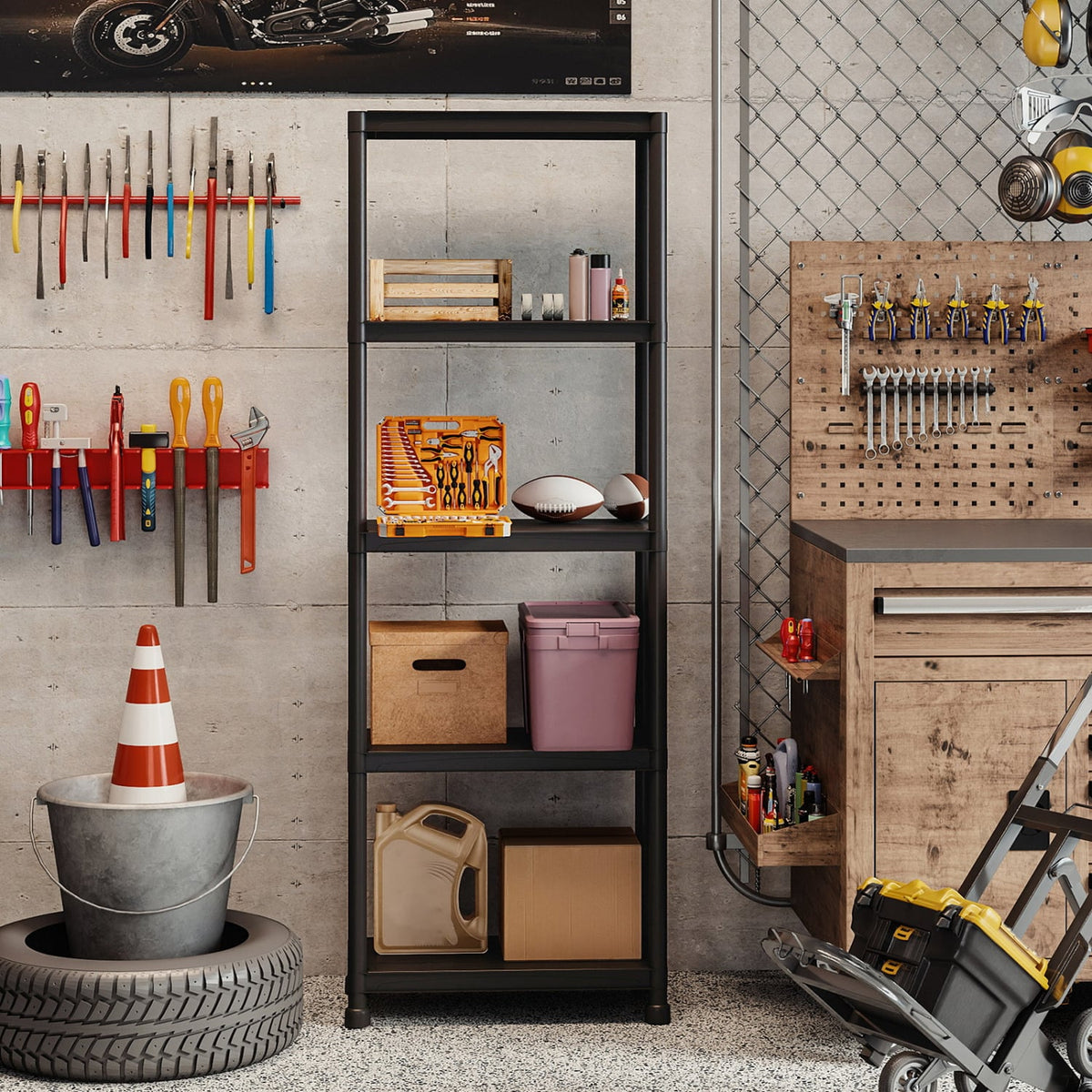 5-Tier Heavy-Duty Plastic Storage Shelves Freestanding Garage Shelving Unit-Garages-DECOROLALA