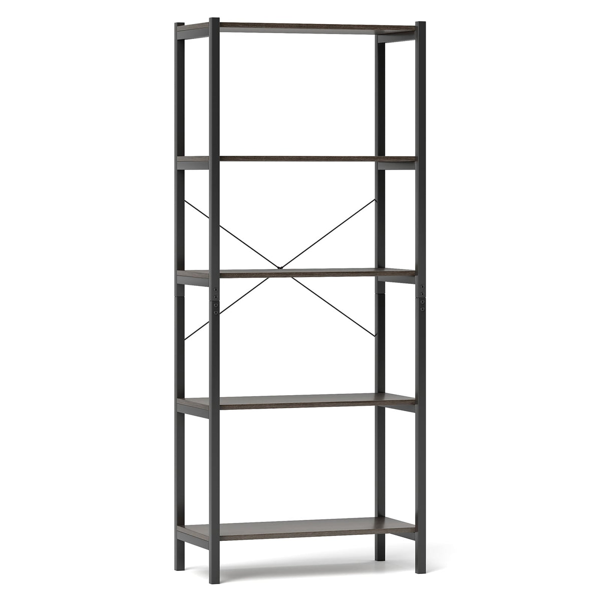 5-Tier Industrial Bookshelf Display Storage Rack with Metal Frame-Gray-Bookcases-DECOROLALA