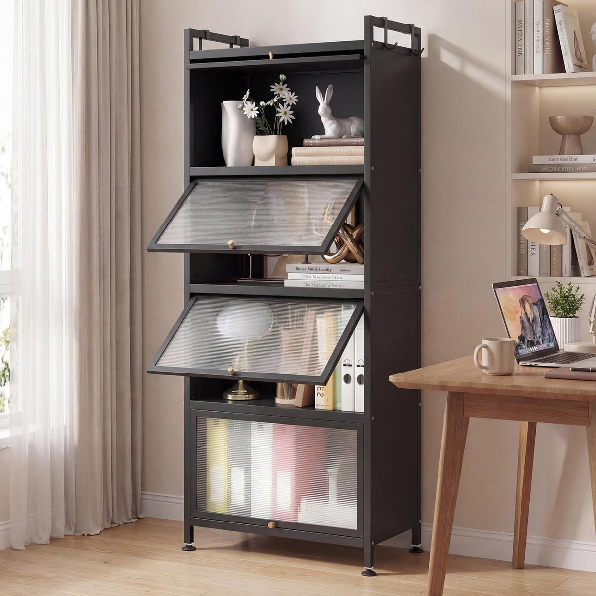 5-Tier Kitchen Baker's Rack with Flip-up PC Doors-Black-Baker’s Racks-DECOROLALA