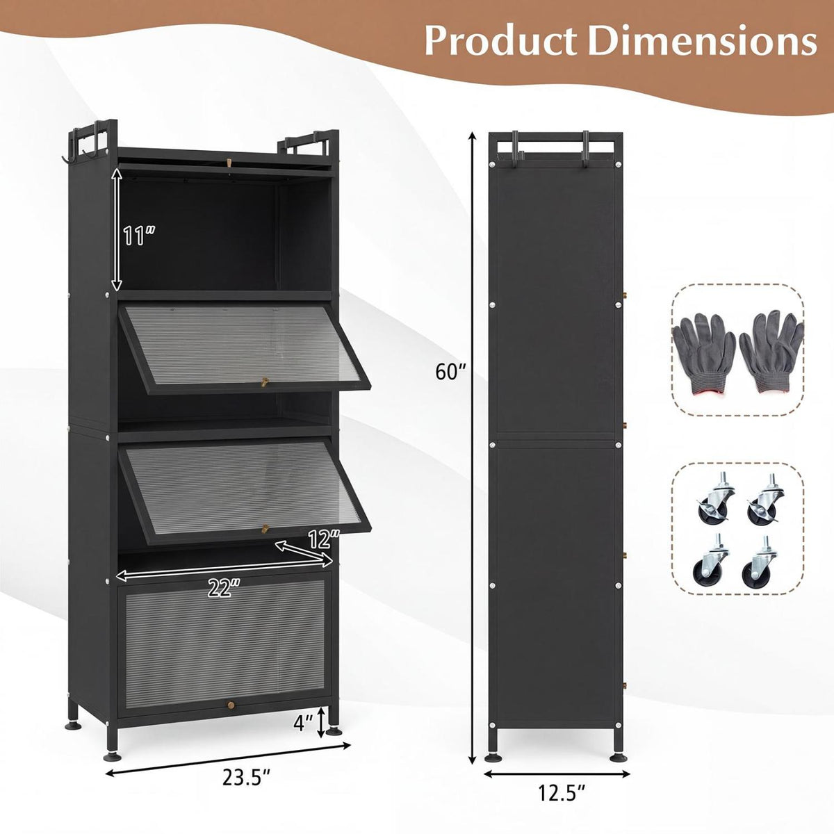 5-Tier Kitchen Baker's Rack with Flip-up PC Doors-Black-Baker’s Racks-DECOROLALA