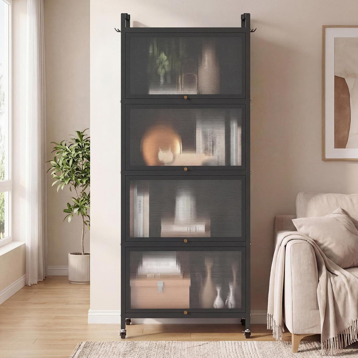 5-Tier Kitchen Baker's Rack with Flip-up PC Doors-Black-Baker’s Racks-DECOROLALA