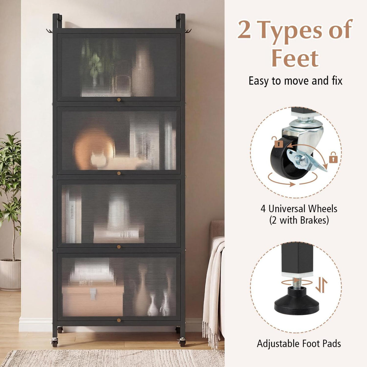 5-Tier Kitchen Baker's Rack with Flip-up PC Doors-Black-Baker’s Racks-DECOROLALA