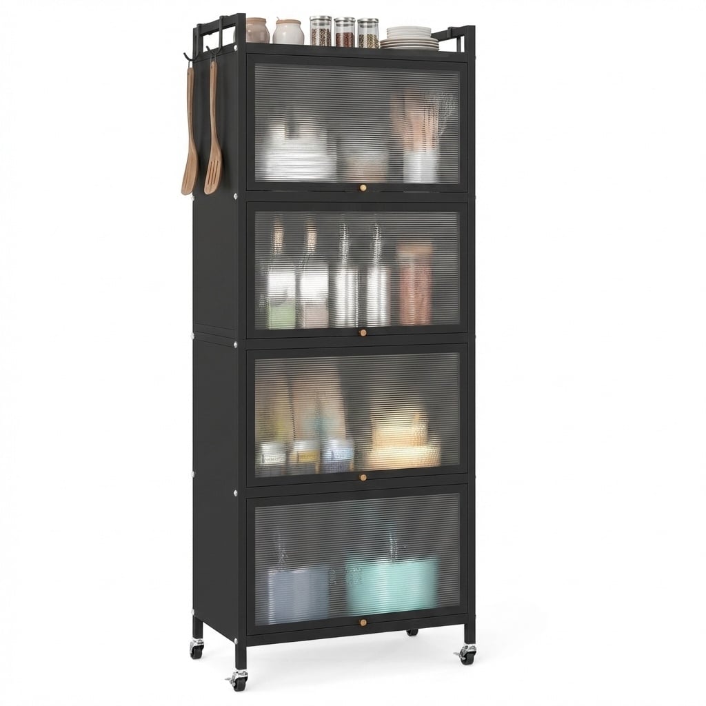 5-Tier Kitchen Baker's Rack with Flip-up PC Doors-Black-Baker’s Racks-DECOROLALA