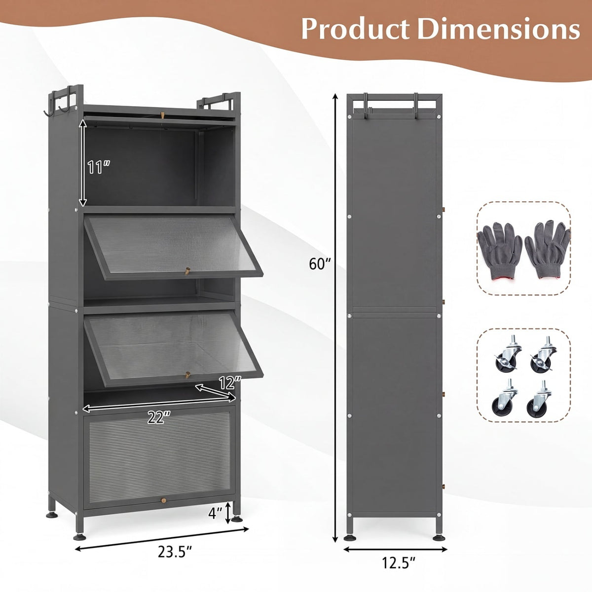 5-Tier Kitchen Baker's Rack with Flip-up PC Doors-Gray-Baker’s Racks-DECOROLALA