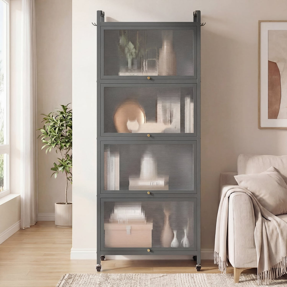 5-Tier Kitchen Baker's Rack with Flip-up PC Doors-Gray-Baker’s Racks-DECOROLALA
