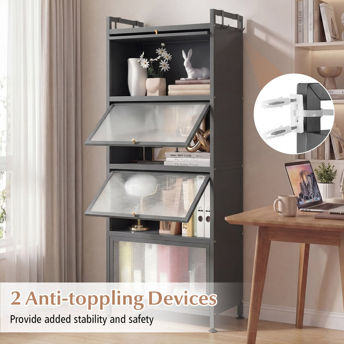 5-Tier Kitchen Baker's Rack with Flip-up PC Doors-Gray-Baker’s Racks-DECOROLALA