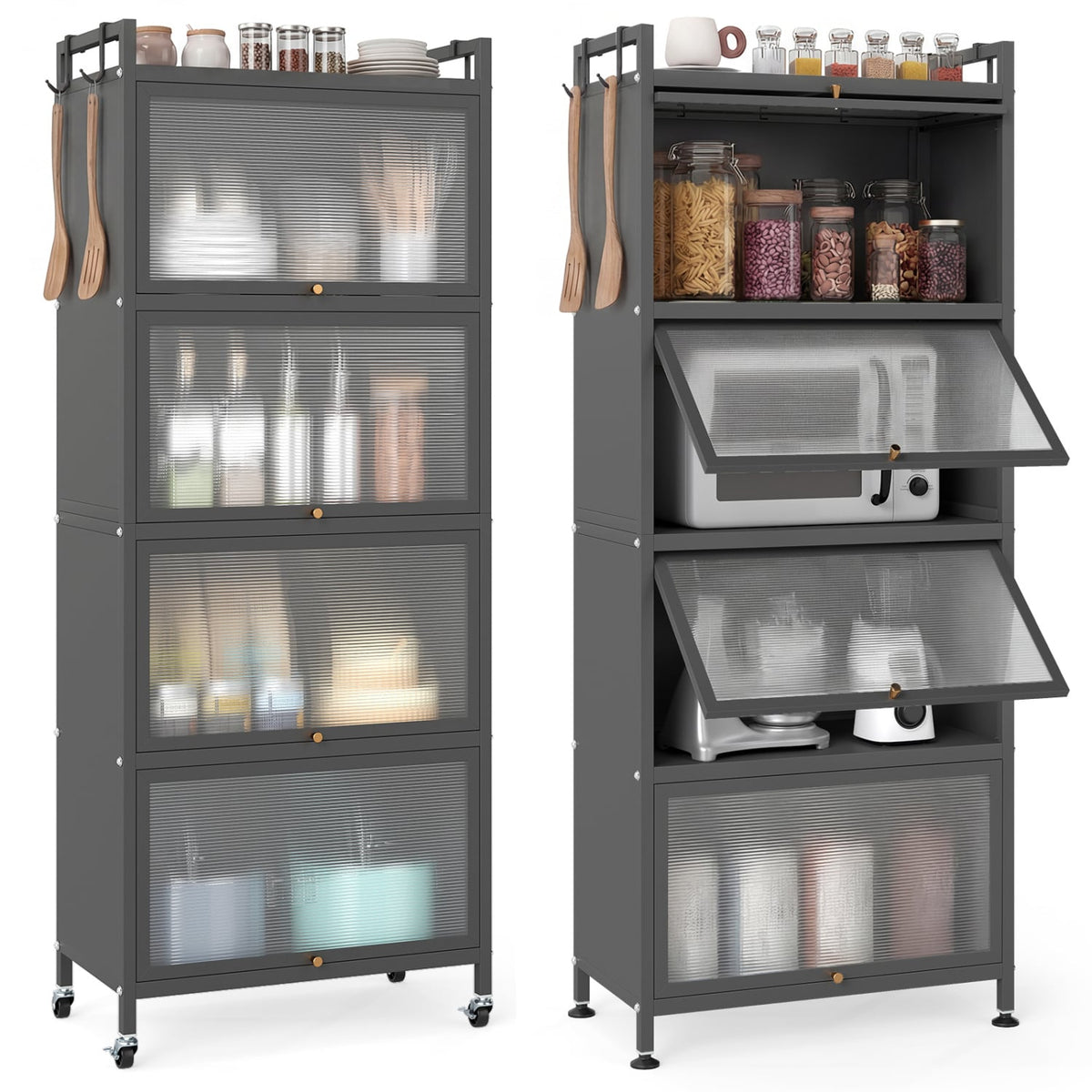 5-Tier Kitchen Baker's Rack with Flip-up PC Doors-Gray-Baker’s Racks-DECOROLALA