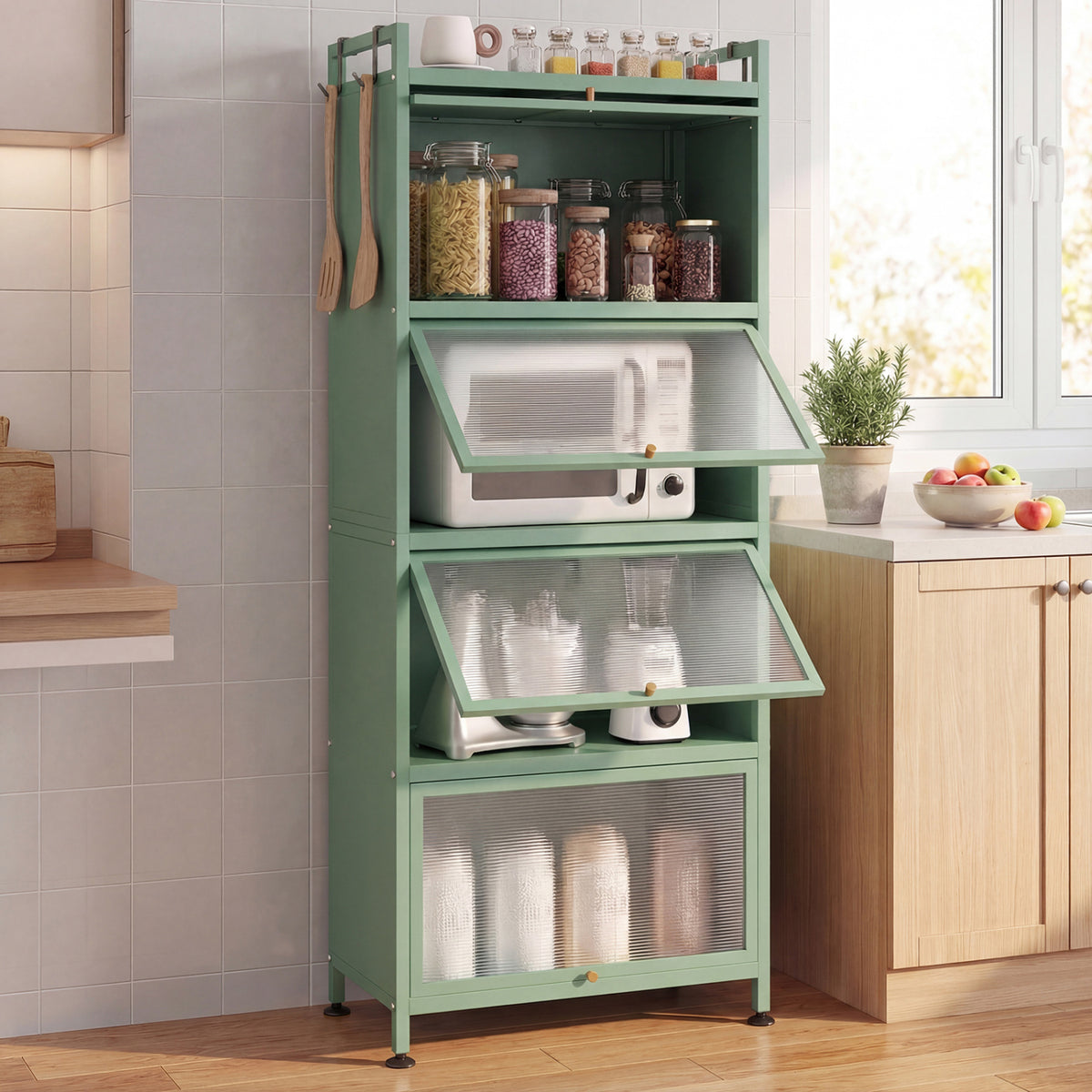 5-Tier Kitchen Baker's Rack with Flip-up PC Doors-Green-Baker’s Racks-DECOROLALA