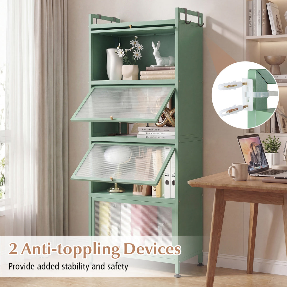 5-Tier Kitchen Baker's Rack with Flip-up PC Doors-Green-Baker’s Racks-DECOROLALA