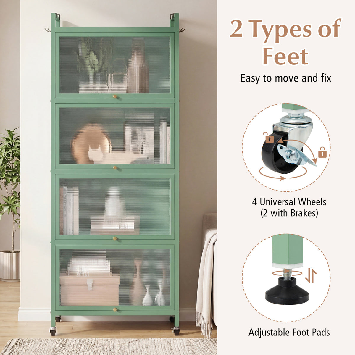 5-Tier Kitchen Baker's Rack with Flip-up PC Doors-Green-Baker’s Racks-DECOROLALA