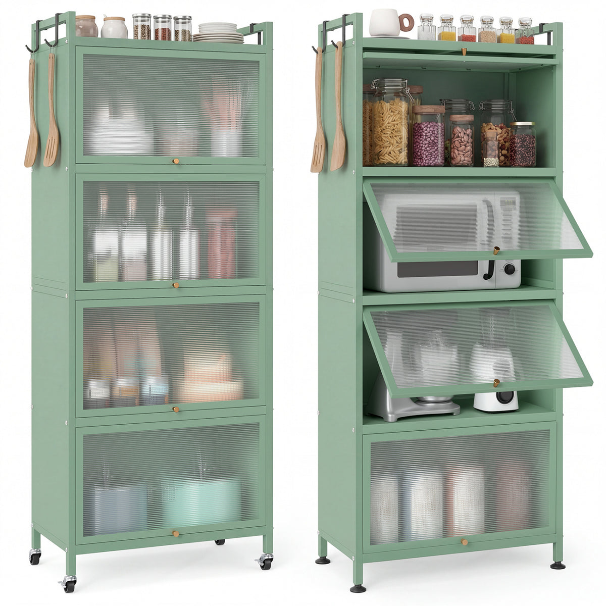 5-Tier Kitchen Baker's Rack with Flip-up PC Doors-Green-Baker’s Racks-DECOROLALA