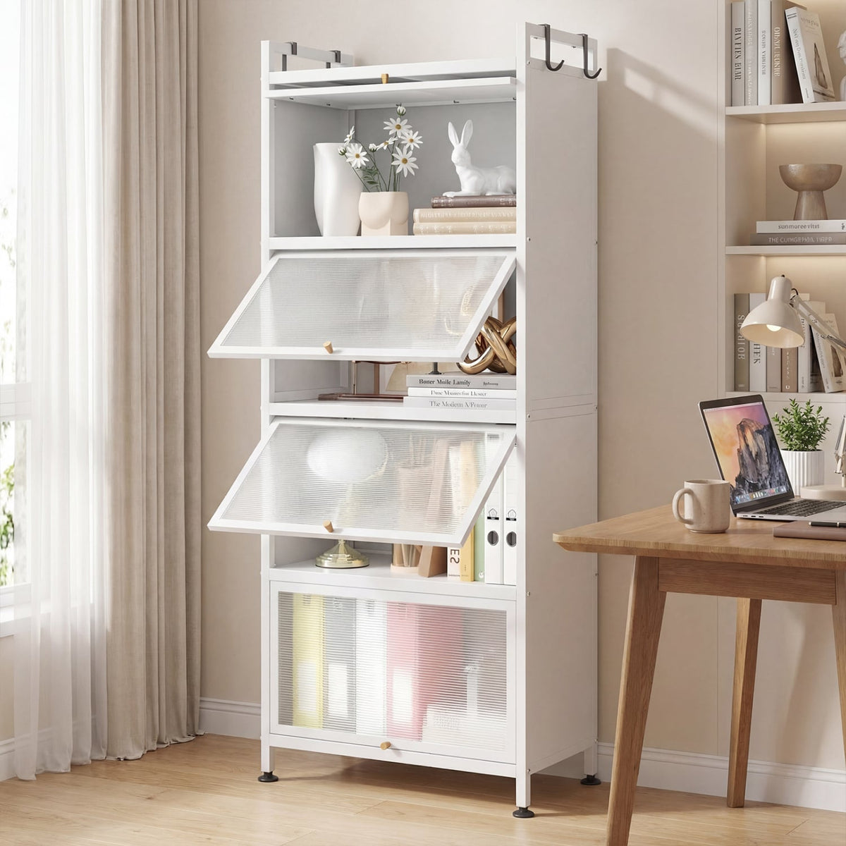 5-Tier Kitchen Baker's Rack with Flip-up PC Doors-White-Baker’s Racks-DECOROLALA