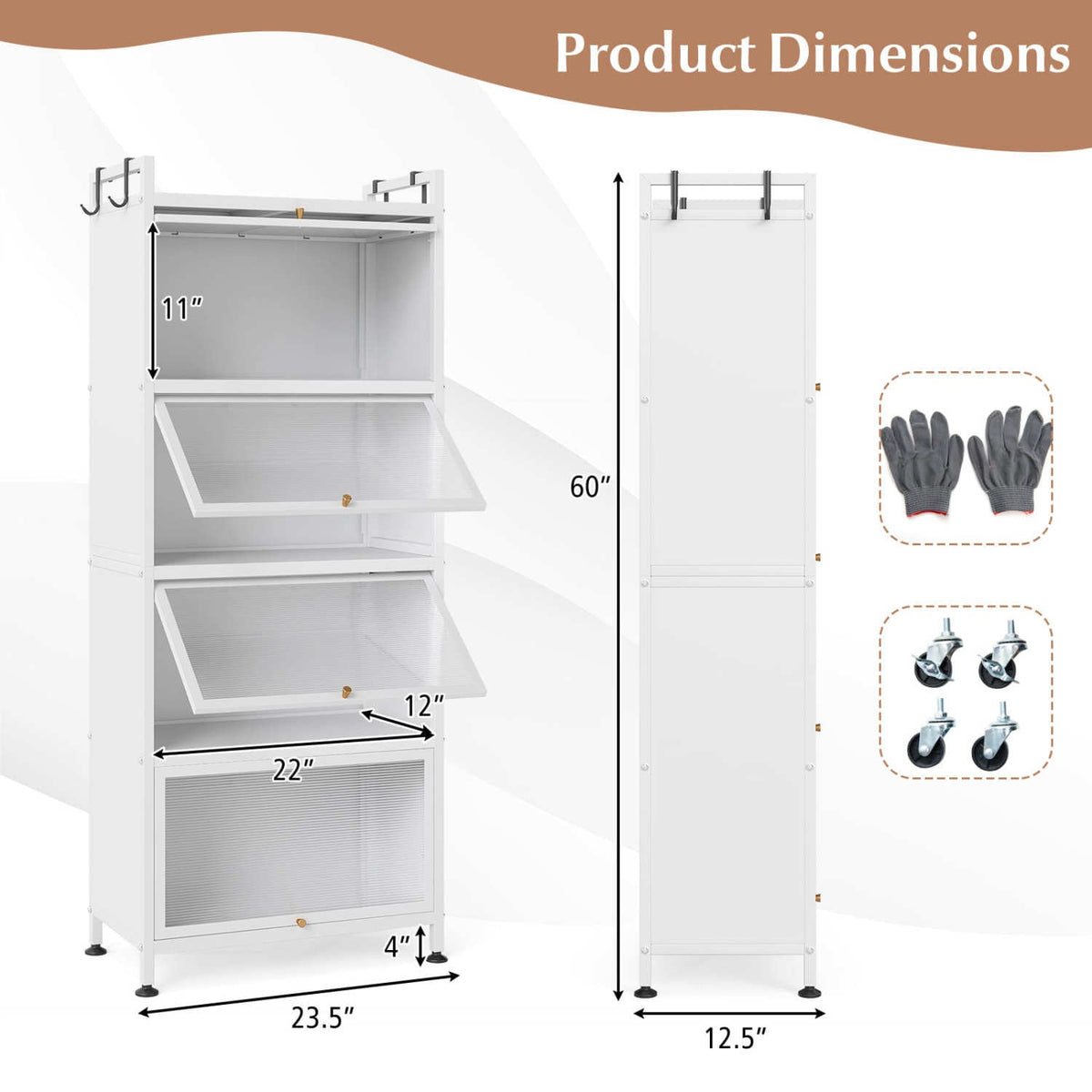 5-Tier Kitchen Baker's Rack with Flip-up PC Doors-White-Baker’s Racks-DECOROLALA