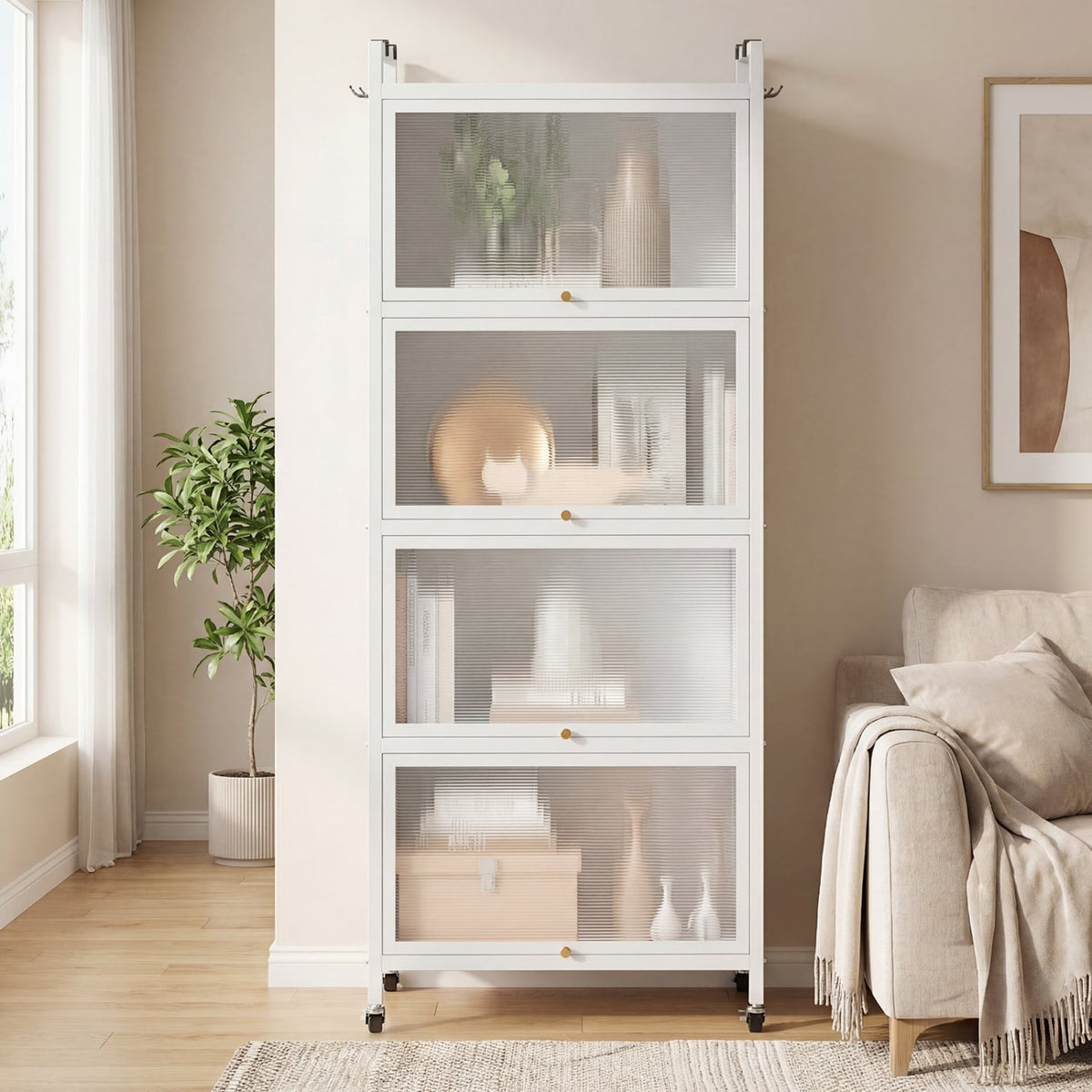 5-Tier Kitchen Baker's Rack with Flip-up PC Doors-White-Baker’s Racks-DECOROLALA