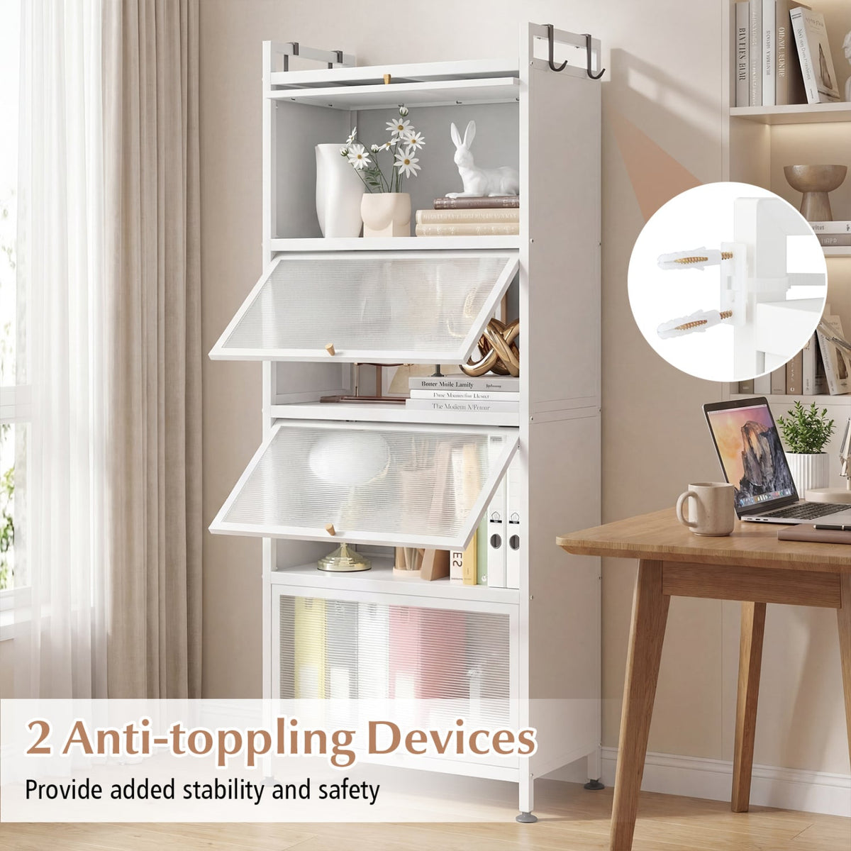 5-Tier Kitchen Baker's Rack with Flip-up PC Doors-White-Baker’s Racks-DECOROLALA