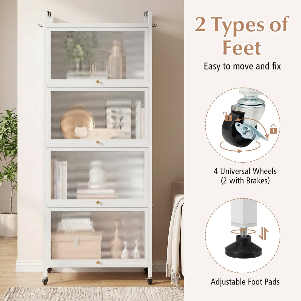 5-Tier Kitchen Baker's Rack with Flip-up PC Doors-White-Baker’s Racks-DECOROLALA