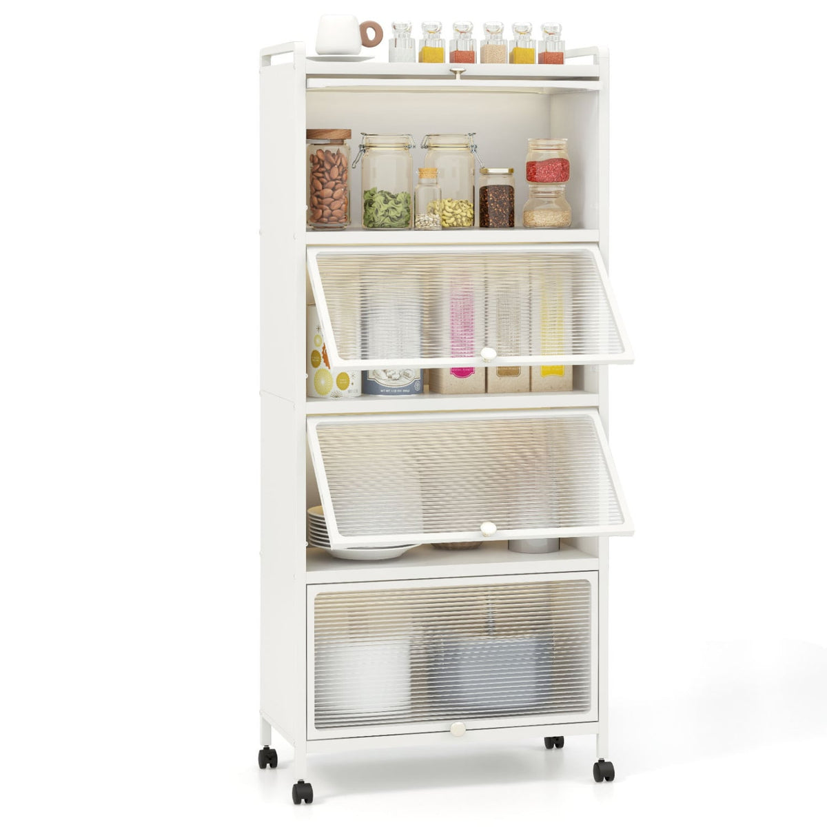 5-Tier Kitchen Baker's Rack with Flip-up PC Doors-White-Baker’s Racks-DECOROLALA