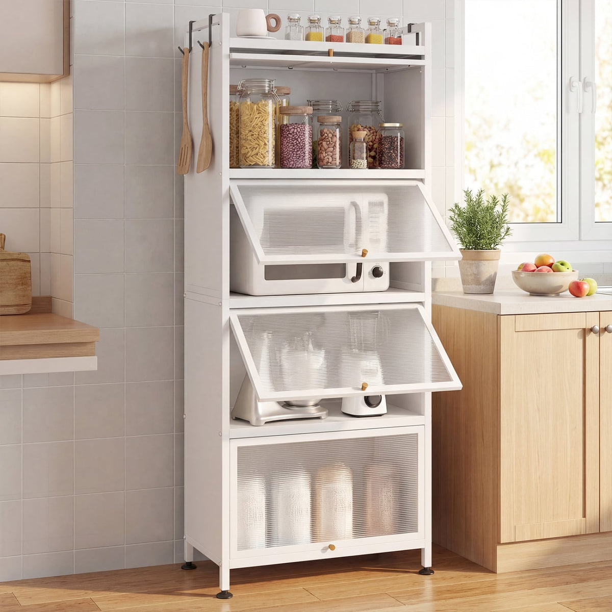 5-Tier Kitchen Baker's Rack with Flip-up PC Doors-White-Baker’s Racks-DECOROLALA