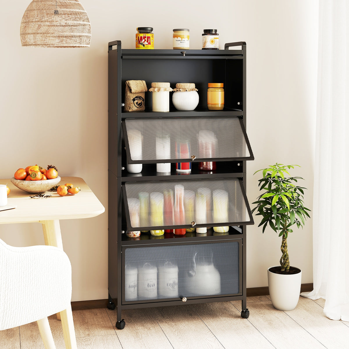 5-Tier Kitchen Pantry Storage Cabinet with Flip-Up Doors-Black-Sideboards & Buffets-DECOROLALA