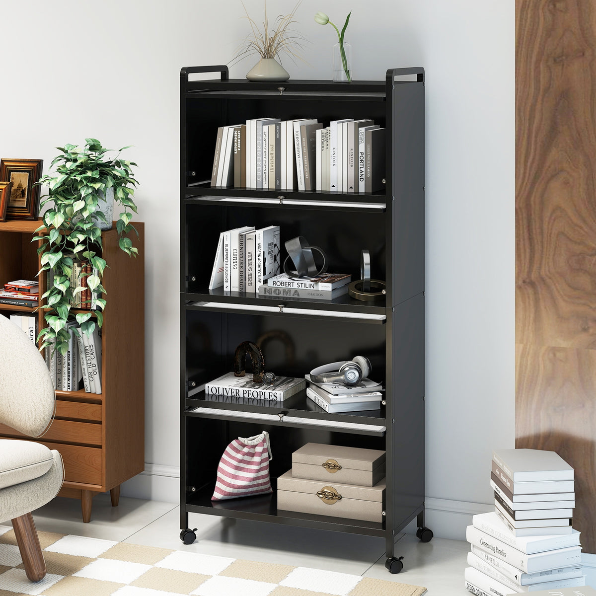 5-Tier Kitchen Pantry Storage Cabinet with Flip-Up Doors-Black-Sideboards & Buffets-DECOROLALA