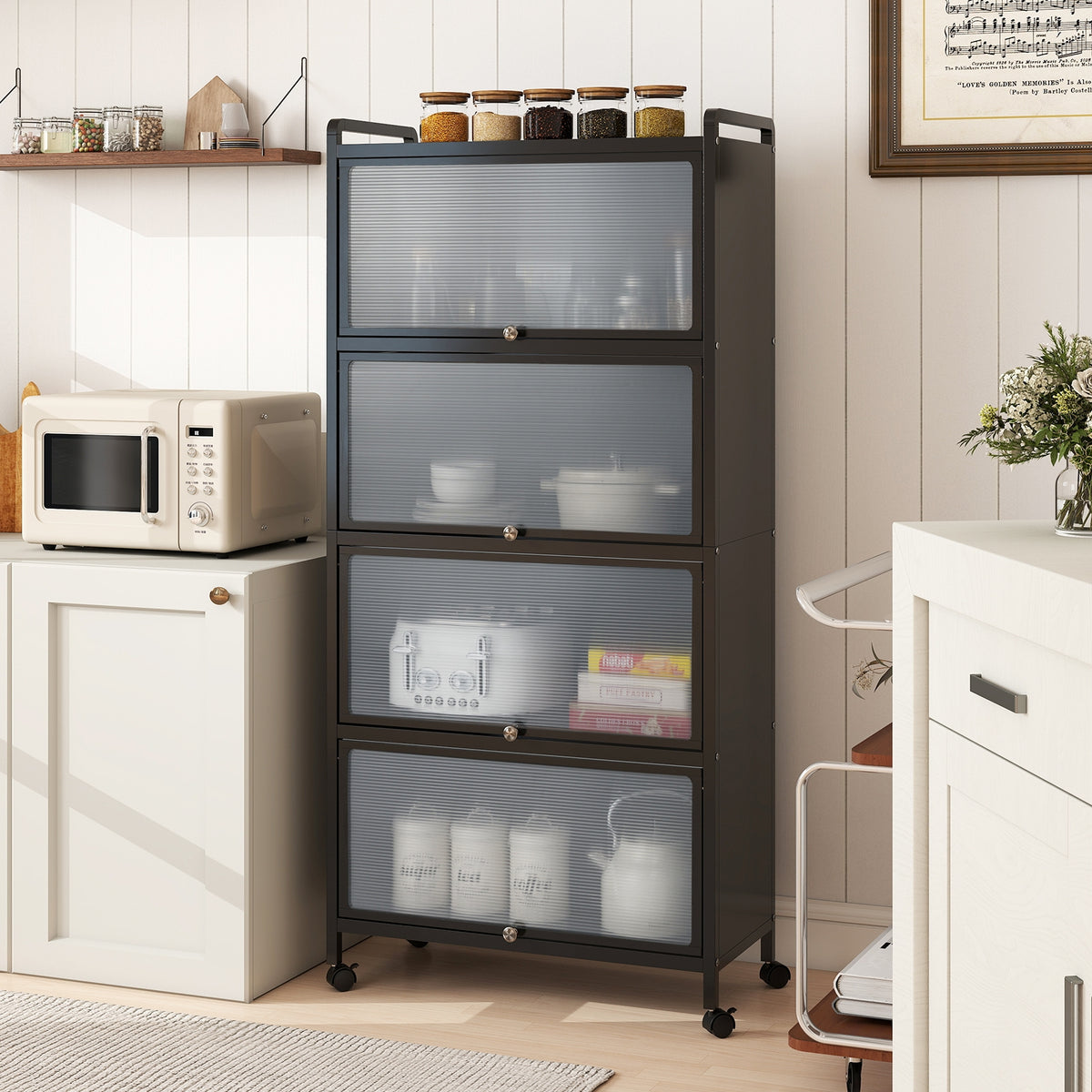 5-Tier Kitchen Pantry Storage Cabinet with Flip-Up Doors-Black-Sideboards & Buffets-DECOROLALA