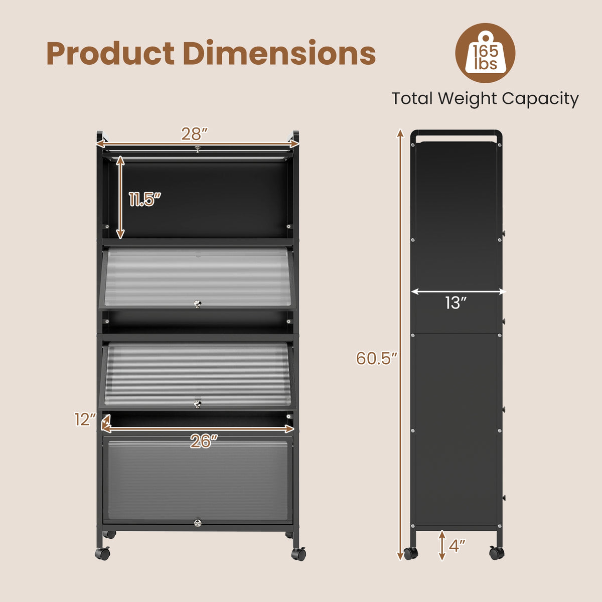 5-Tier Kitchen Pantry Storage Cabinet with Flip-Up Doors-Black-Sideboards & Buffets-DECOROLALA