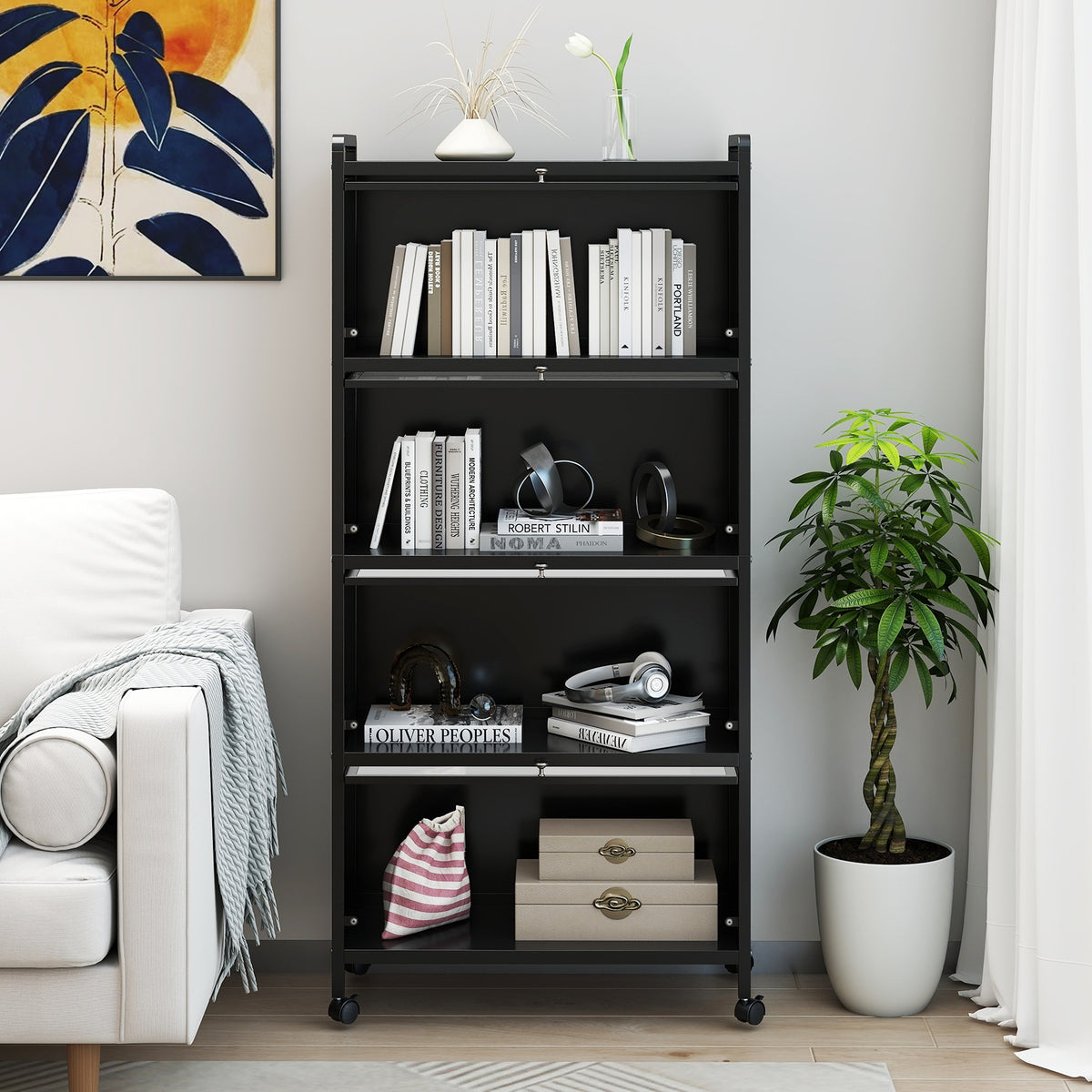 5-Tier Kitchen Pantry Storage Cabinet with Flip-Up Doors-Black-Sideboards & Buffets-DECOROLALA