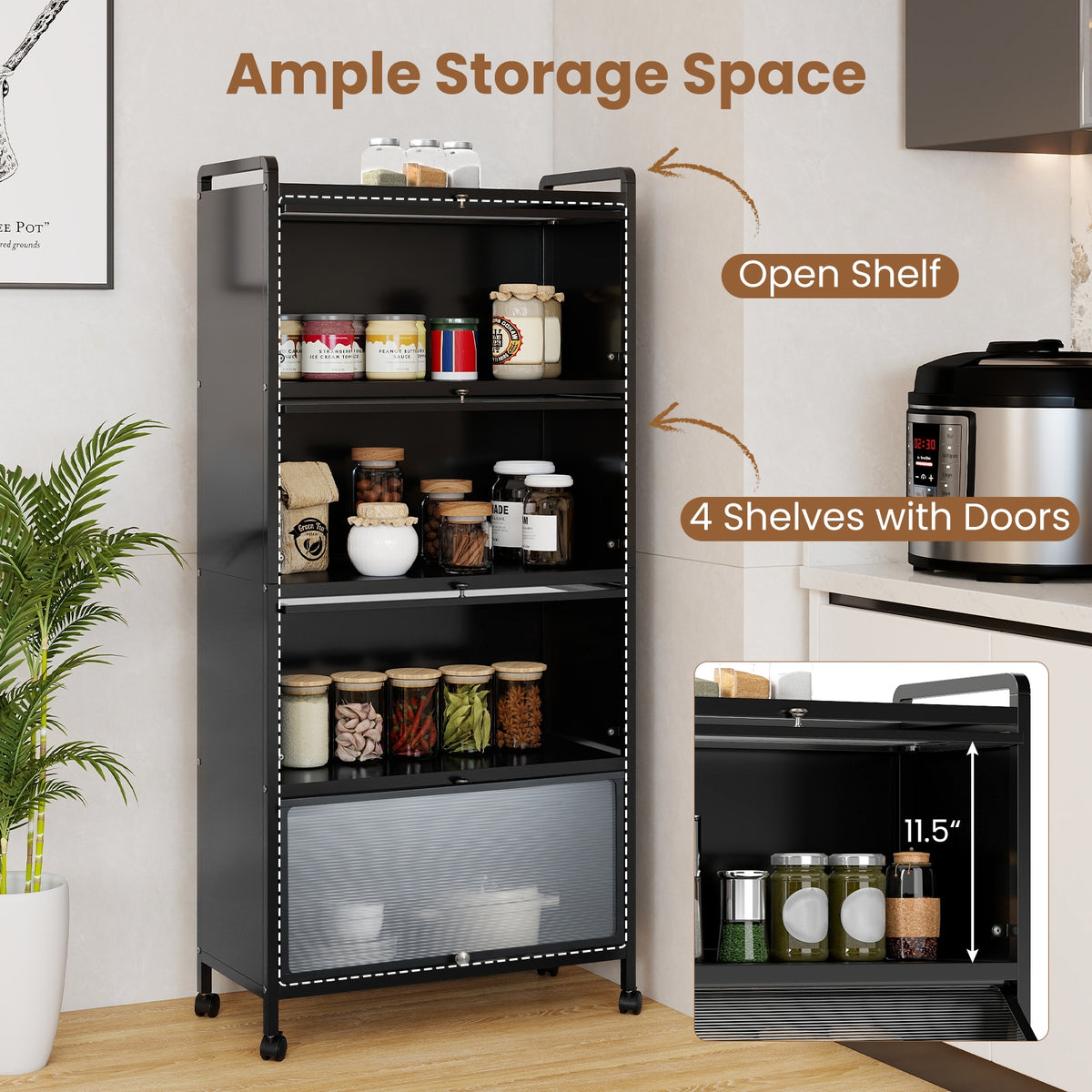 5-Tier Kitchen Pantry Storage Cabinet with Flip-Up Doors-Black-Sideboards & Buffets-DECOROLALA
