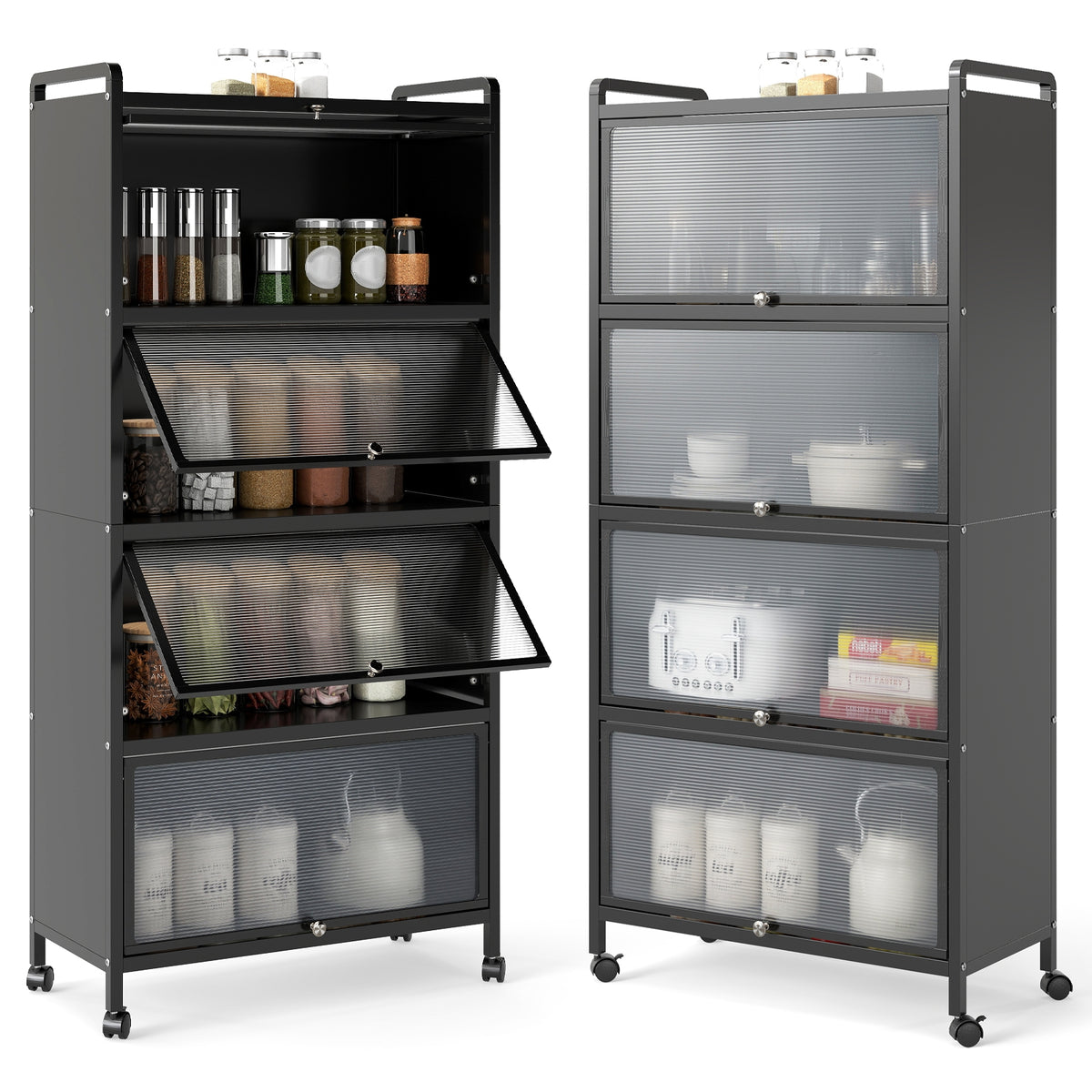 5-Tier Kitchen Pantry Storage Cabinet with Flip-Up Doors-Black-Sideboards & Buffets-DECOROLALA