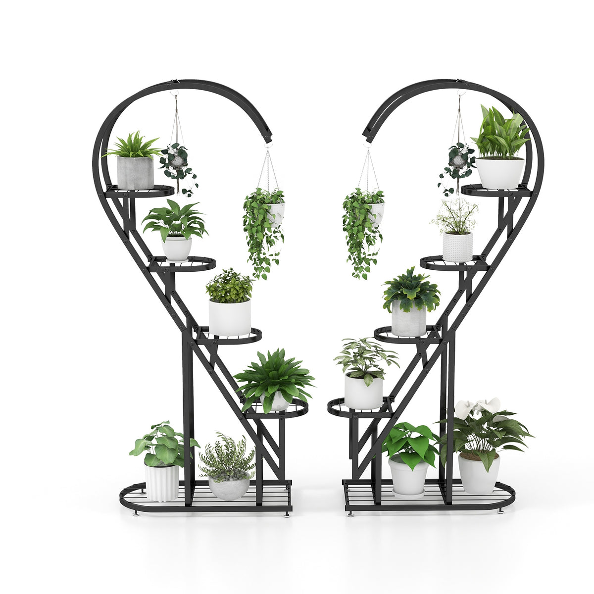 5 Tier Metal Plant Stand with Hanging Hook for Multiple Plants-Black-Plant Stands-DECOROLALA