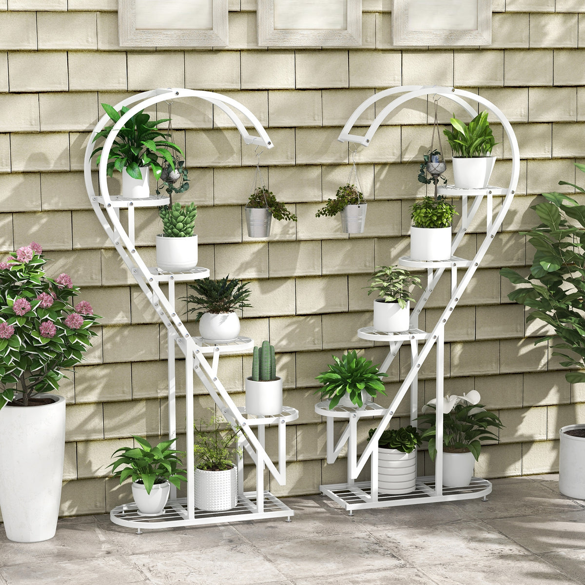 5 Tier Metal Plant Stand with Hanging Hook for Multiple Plants-Black-Plant Stands-DECOROLALA