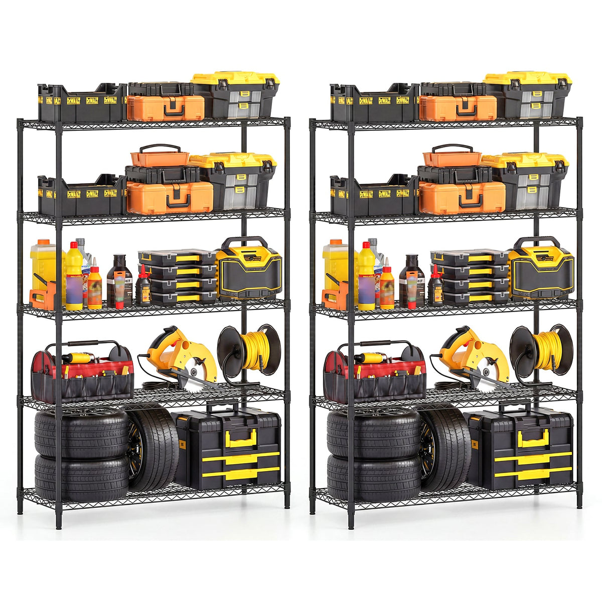 5-Tier Metal Storage Shelving Unit Set of 2 Adjustable Utility Shelf with V-Shaped Wire Rack-Black-Garages-DECOROLALA