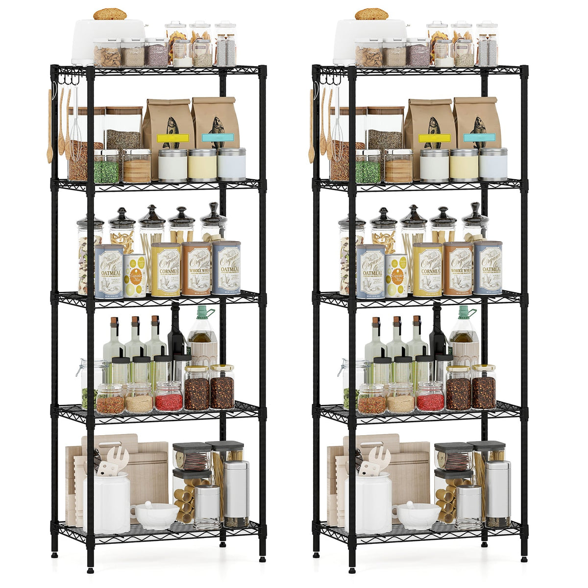 5-Tier Metal Storage Shelving Unit Set of 2 with V-Shaped Wire Rack-Black-Garages-DECOROLALA