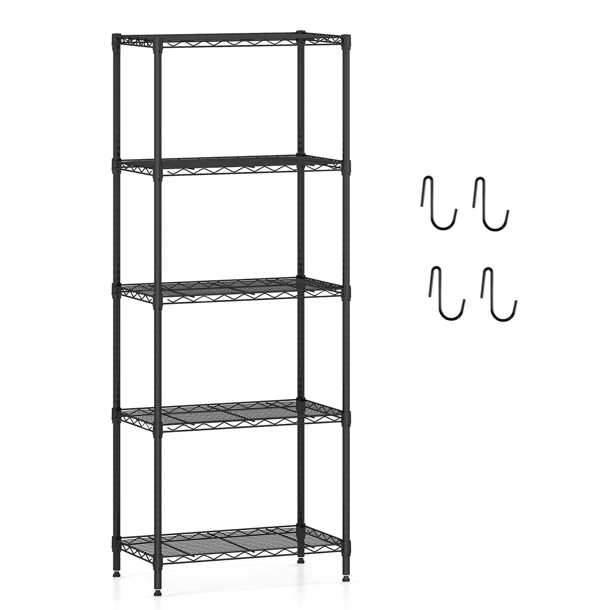 5-Tier Metal Storage Shelving Unit with V-Shaped Wire Rack and 750 LBS Capacity-Black-Garages-DECOROLALA