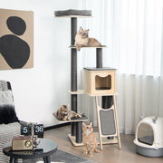 5-Tier Modern Wood Cat Tower with Washable Cushions-Gray-Cat Trees & Scratchers-DECOROLALA
