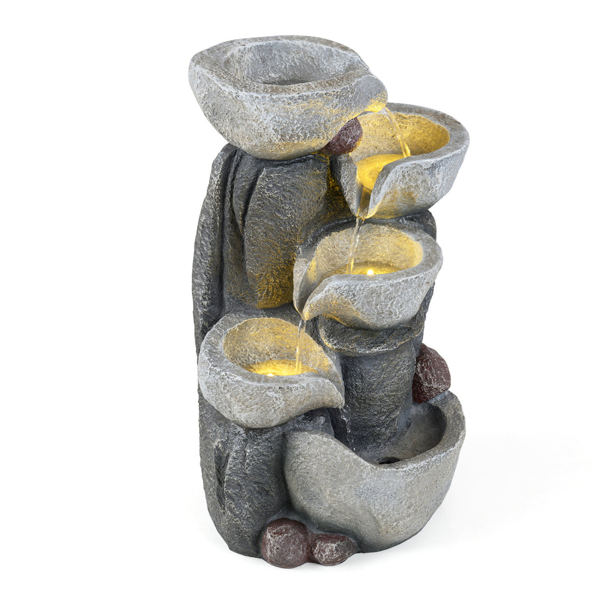 5-Tier Outdoor Water Fountain with LED Lights 17.5 Inch H for Patio Deck-Outdoor Water Fountains-DECOROLALA