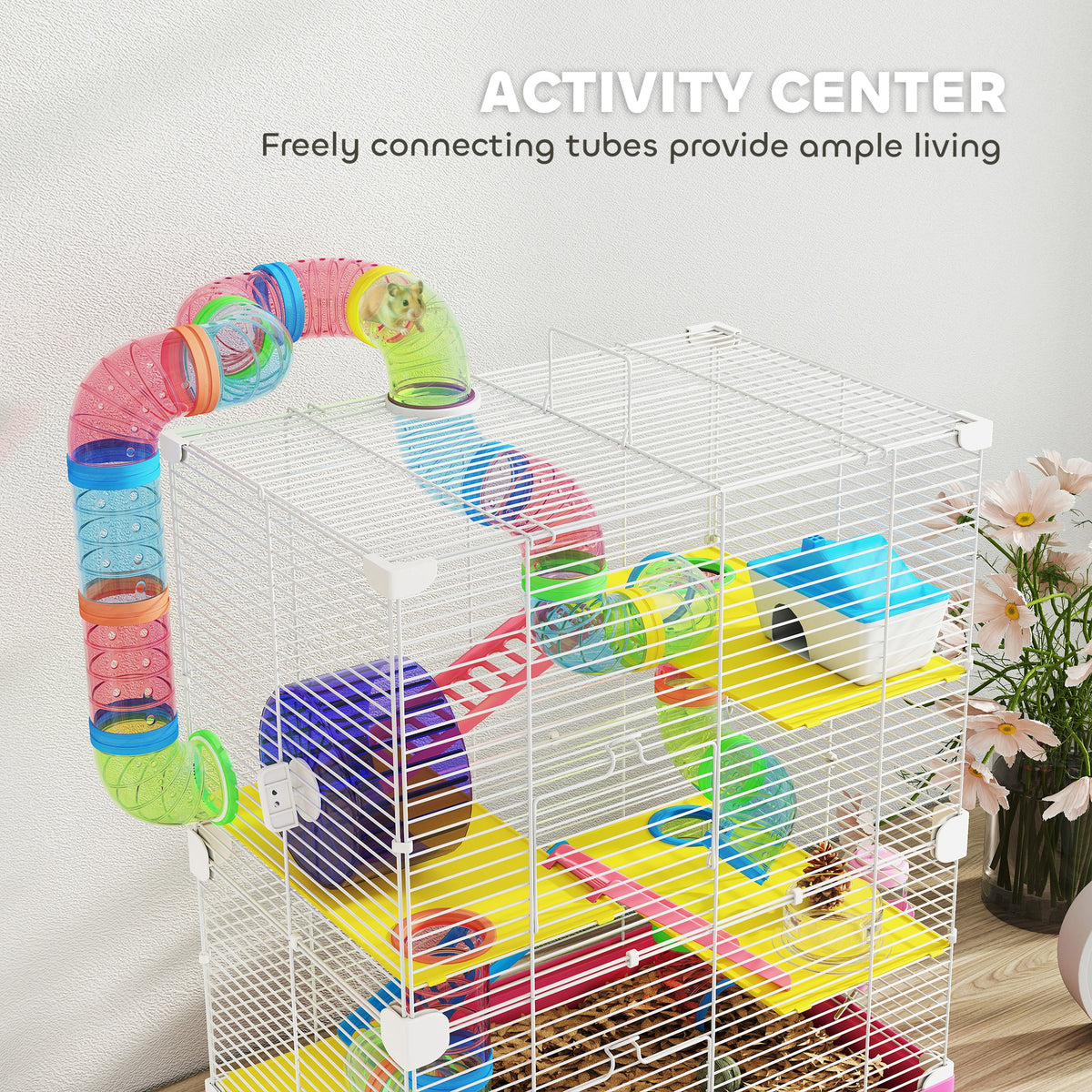 5-Tier Portable Hamster Cage with Exercise Wheel - Pink-Small Animals-DECOROLALA