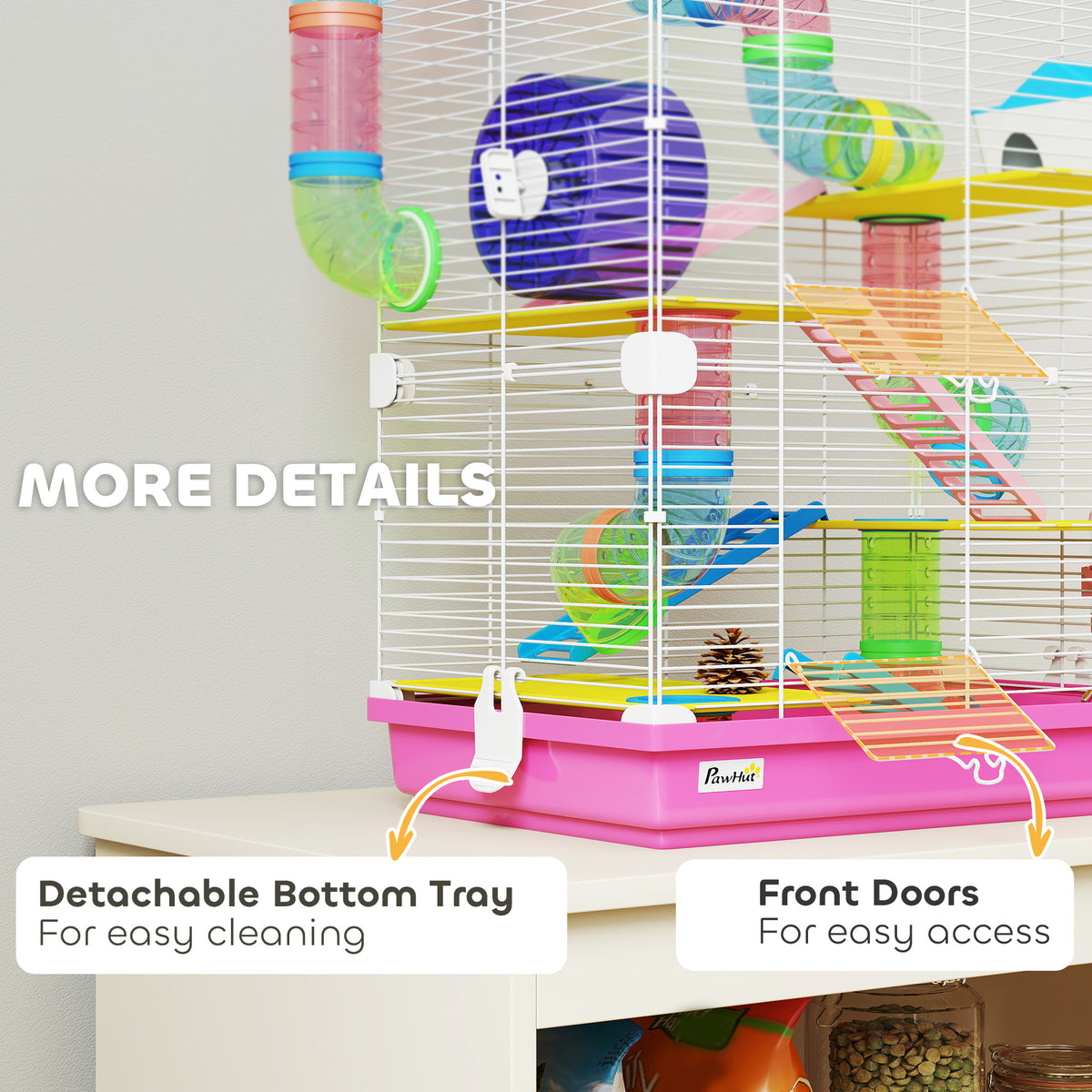 5-Tier Portable Hamster Cage with Exercise Wheel - Pink-Small Animals-DECOROLALA