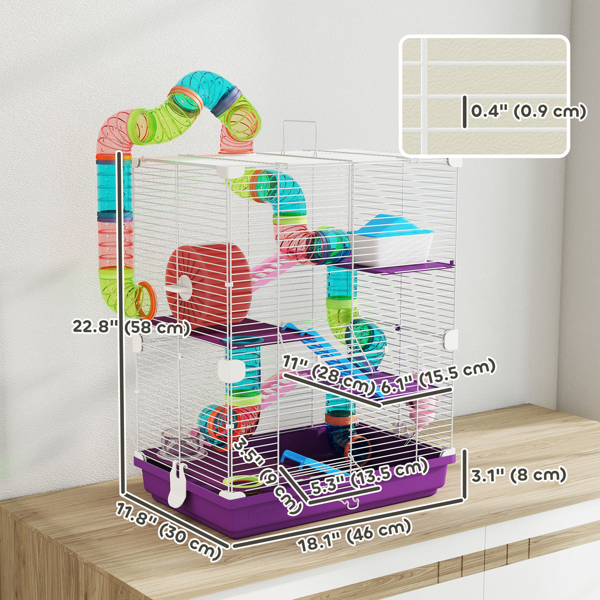 5-Tier Portable Hamster Cage with Exercise Wheel and Tubes - Purple-Small Animals-DECOROLALA