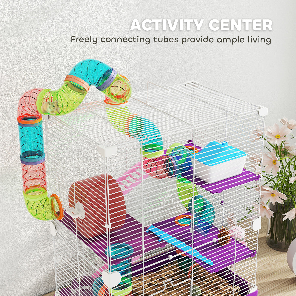 5-Tier Portable Hamster Cage with Exercise Wheel and Tubes - Purple-Small Animals-DECOROLALA