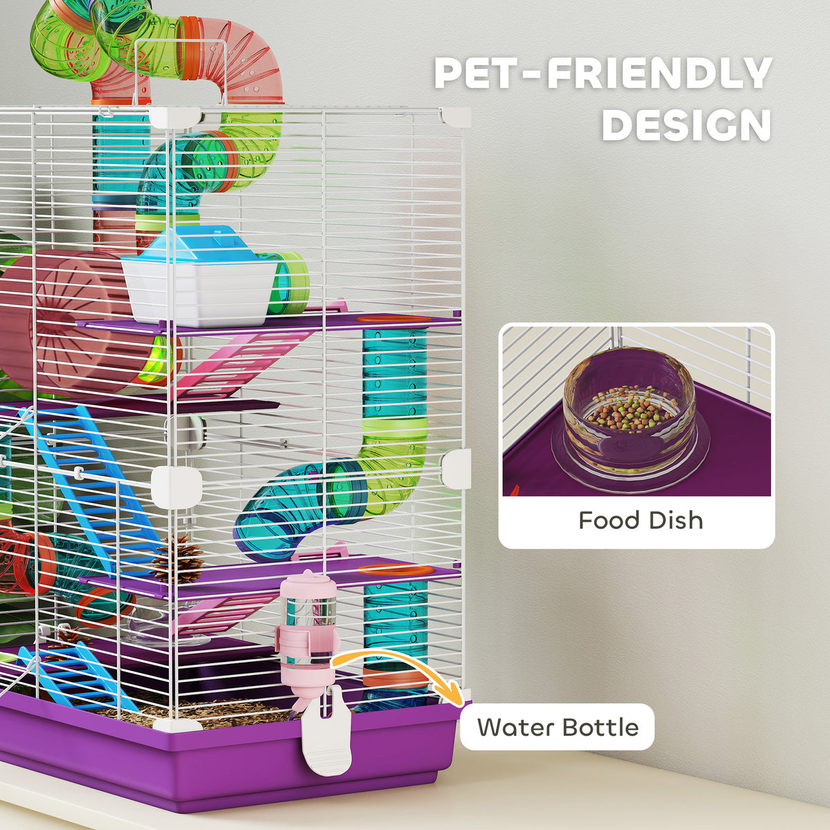 5-Tier Portable Hamster Cage with Exercise Wheel and Tubes - Purple-Small Animals-DECOROLALA