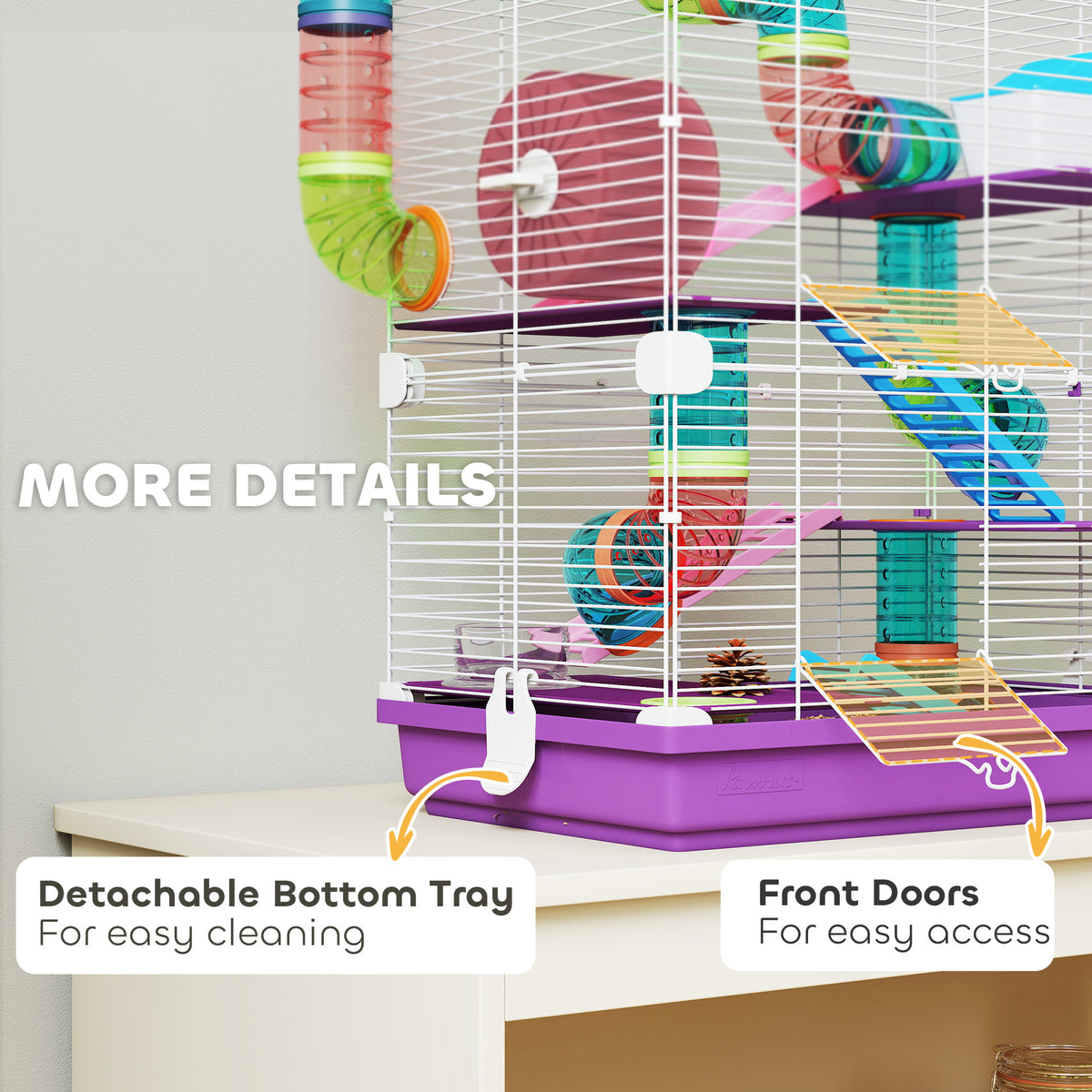5-Tier Portable Hamster Cage with Exercise Wheel and Tubes - Purple-Small Animals-DECOROLALA