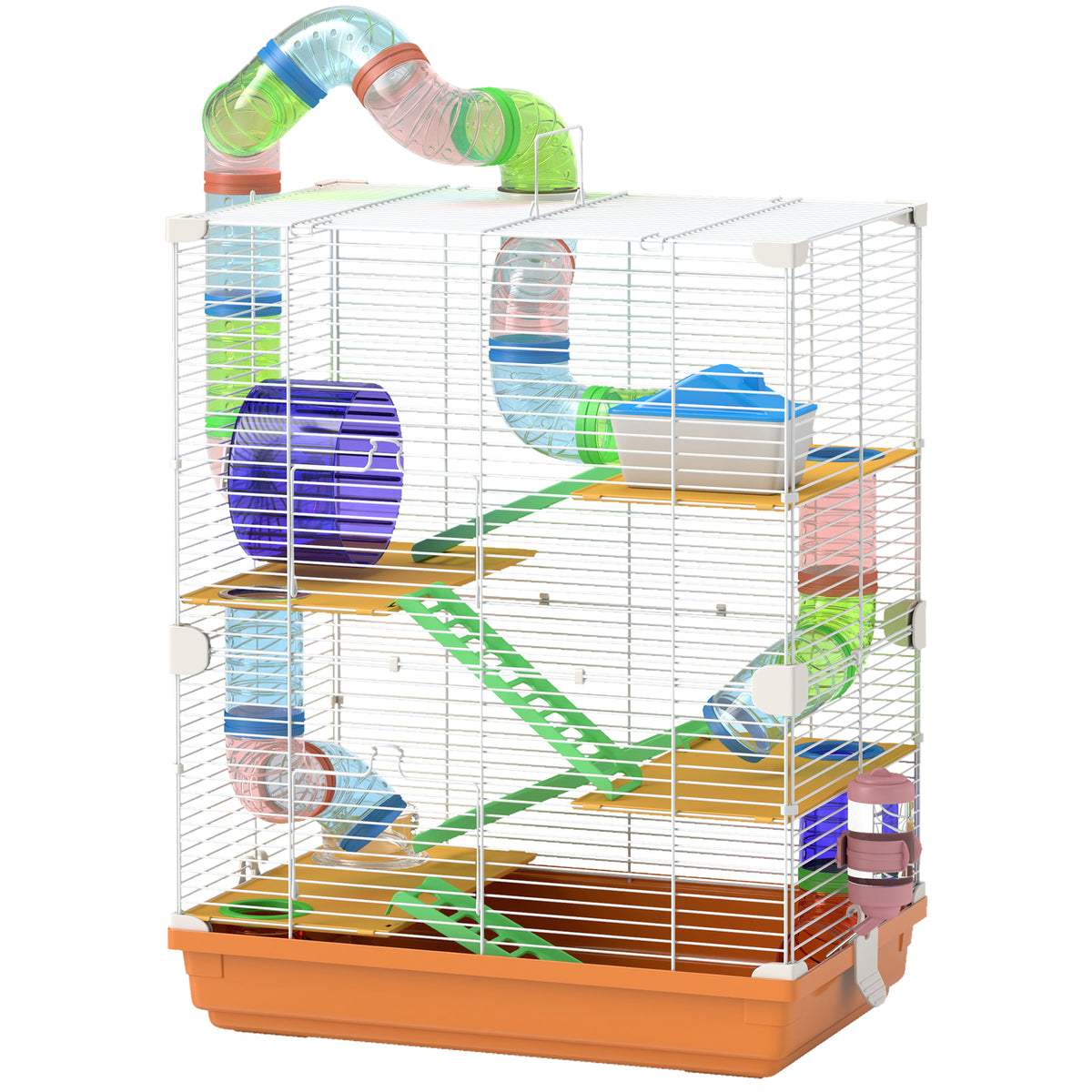 5-Tier Portable Hamster Cage with Exercise Wheels - Orange-Small Animals-DECOROLALA