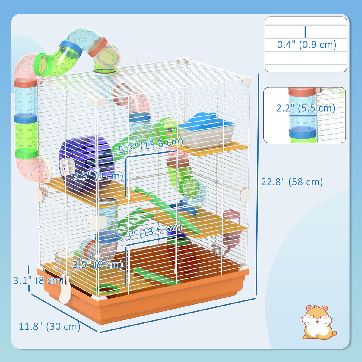 5-Tier Portable Hamster Cage with Exercise Wheels - Orange-Small Animals-DECOROLALA